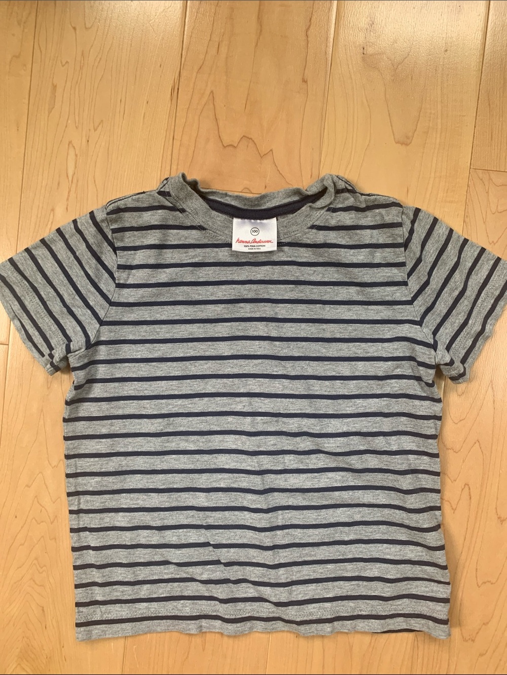 Hanna Andersson Kids Striped Short Sleeve Pima Cotton Tee - Gray & Navy sz 100/4